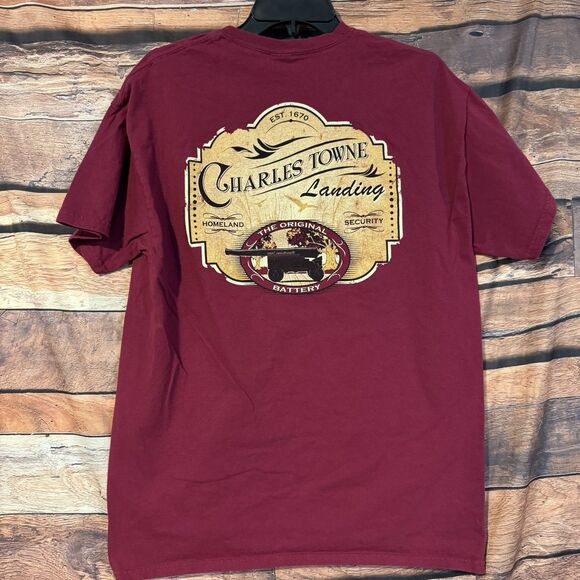 Charles Towne Landing T-Shirt Large Maroon EST 1670 SC History Homeland Security - Picture 1 of 8
